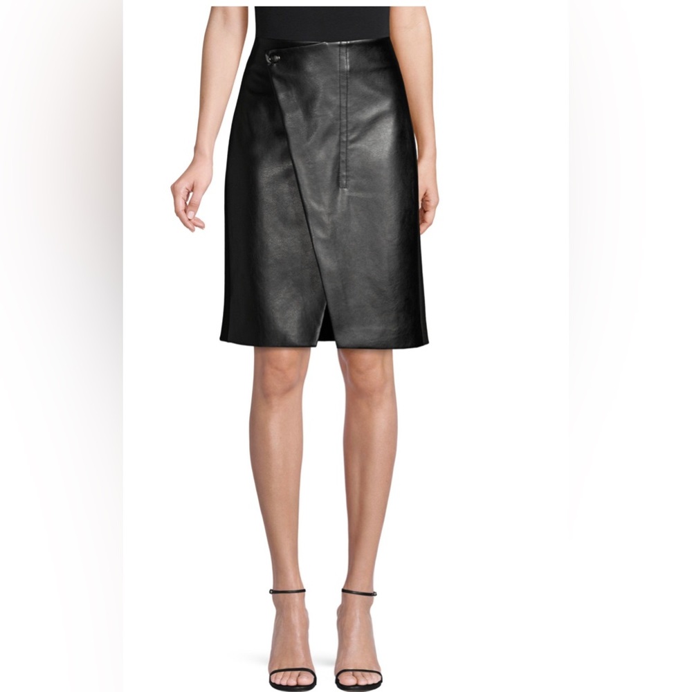 Elie Tahari Jade Faux Leather Wrap Skirt - Picture 4 of 11